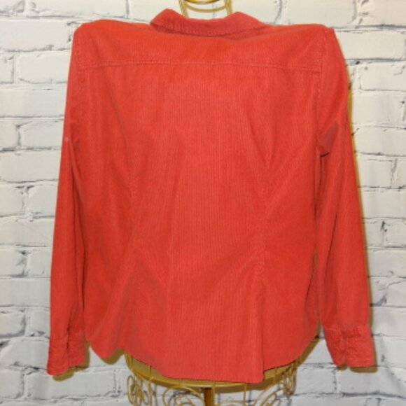 St. John's Bay Long Sleeve Red Corduroy Button Down V-Neck Shirt - Picture 2 of 6